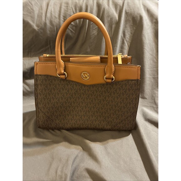 Michael Kors Everly Medium Brown MK LOGO Satchel Bag - Picture 2 of 14